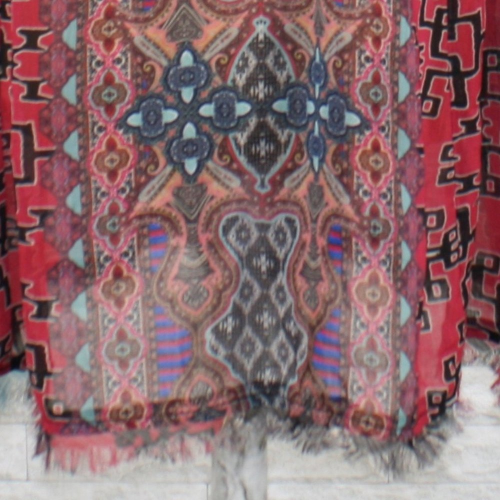 V CHRISTINA Blouse Sheer Mixed Print Long Sleeve Beaded Yoke Lace Up Boho Large - Picture 5 of 15